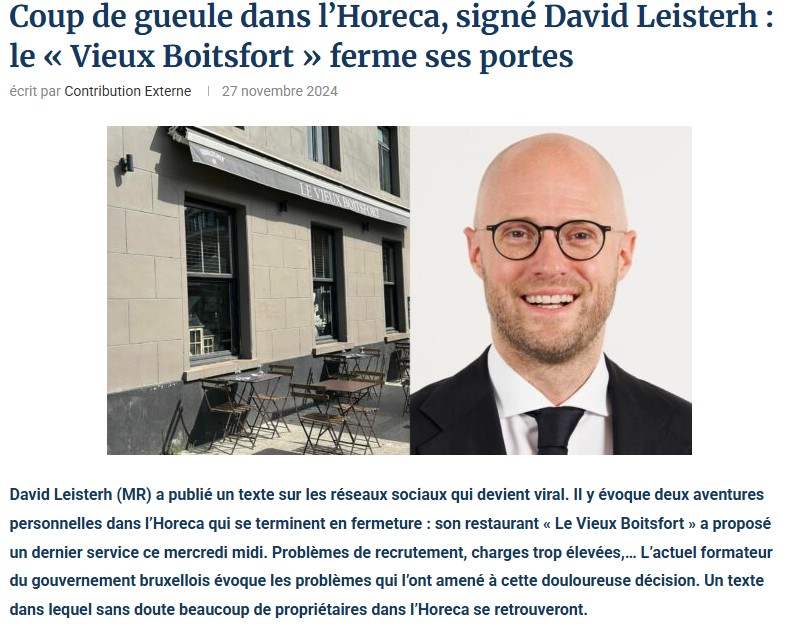 Coup de gueule dans l’horeca, signé david leisterh le vieux boitsfort ferme ses portes