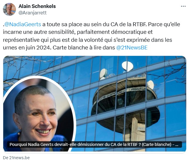 Pourquoi nadia geerts devrait elle démissionnier du ca de la rtbf