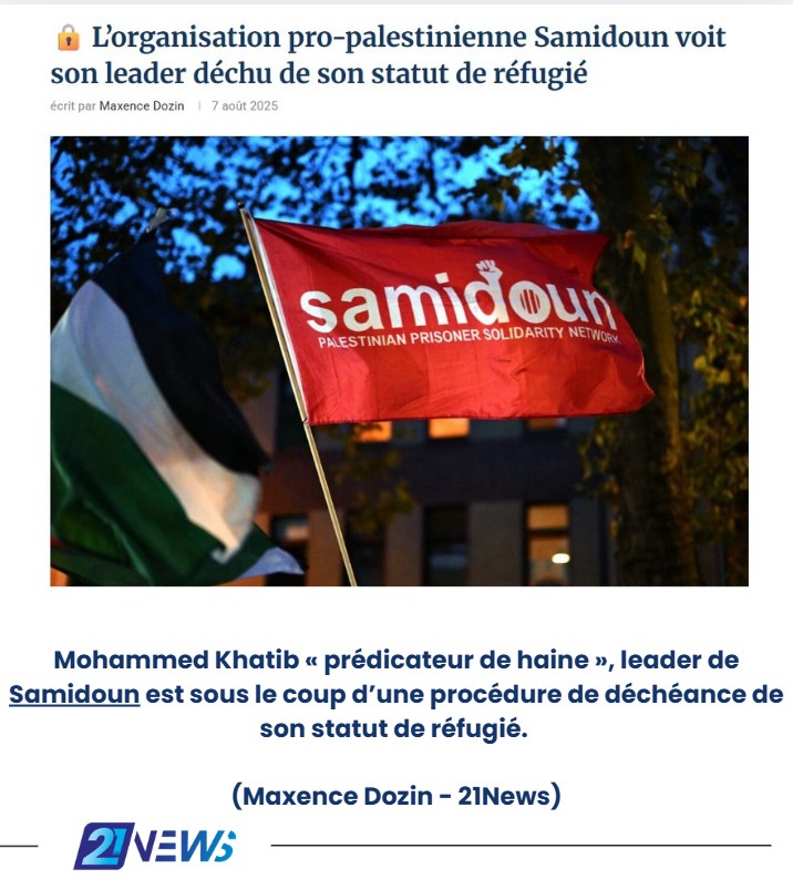 L'organisation pro palestinienne samidoum voit son leader déchu de son statut de réfugié
